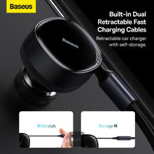 Load image into Gallery viewer, Baseus Enjoyment Retractable 2-in-1 Car Charger C+L 30W - Black