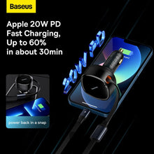 Load image into Gallery viewer, Baseus Enjoyment Retractable 2-in-1 Car Charger C+L 30W - Black