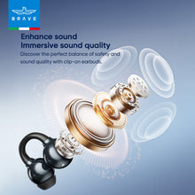 Load image into Gallery viewer, BRAVE E-31 ClipFit Open Ear Earbuds | Wireless Bluetooth | 23H Playtime | Secure Fit | Touch Control - Black