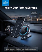 Load image into Gallery viewer, BRAVE BHL-63 Magnetic Car Phone Holder | MagSafe Dashboard & Console Mount | 360° Rotation, |3M VHB Adhesive – Black