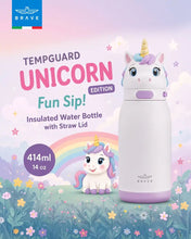 Load image into Gallery viewer, BRAVE TempGuard Fun Sip Kids Water Bottle 414ml | Insulated Stainless Steel Flask | Straw Lid With Safety Lock - White
