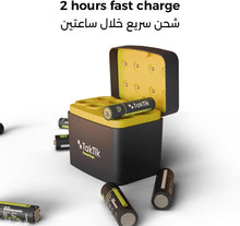 Load image into Gallery viewer, Taktik Powerpods Batteries With Charger | USB-C Charging Port | 4x AA (350mAh) + 4x AAA (250mAh) Lithium Battery - Black