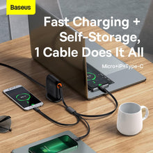 Load image into Gallery viewer, Baseus Traction Series Retractable 3-In-1 Fast Charging Cable 100W (Fast Charging Easy To Store 360° Rotation Easy To Stick On) - Black
