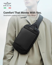 Load image into Gallery viewer, BRAVE Crossbody Sling Tech Pouch | Waterproof Ballistic Nylon Travel Bag | Anti-Theft Shoulder Chest Pack - Black