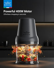 Load image into Gallery viewer, BRAVE Mini Electric Food Chopper 500ml | 400W Motor with 4 Blades & Whisk | Vegetable Cutter, Meat Grinder & Egg Beater – Grey