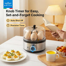 Load image into Gallery viewer, BRAVE Smart Electric Egg Cooker & Boiler 7-Egg | 400W Rapid Steam with Timer & Ding Alert | Custard Bowl Included – Grey
