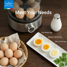 Load image into Gallery viewer, BRAVE Smart Electric Egg Cooker & Boiler 7-Egg | 400W Rapid Steam with Timer & Ding Alert | Custard Bowl Included – Grey