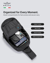 Load image into Gallery viewer, BRAVE Crossbody Sling Tech Pouch | Waterproof Ballistic Nylon Travel Bag | Anti-Theft Shoulder Chest Pack - Black