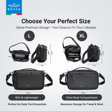 Load image into Gallery viewer, BRAVE Travel Tech Pouch | Electronics Organizer Bag with Back Compartment | Waterproof Case, Shoulder Strap & Dual Handles | for Chargers, Earbuds, & Power Bank - Black