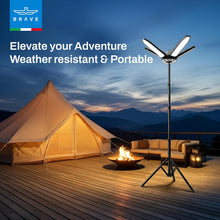Load image into Gallery viewer, BRAVE BrightForce Pro 80W Portable Camping Light | 8000LM Foldable LED Floodlight with 2.5m Tripod | Battery Clip Power & IP54 Waterproof Lamp