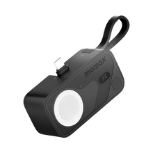 Load image into Gallery viewer, Momax 1-Power X Pro Mini+ 5000mAh Integrated Foldable USB-C Plug & Built-In USB-C Cable Power Bank With Apple Watch Fast Charger - Black