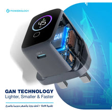 Load image into Gallery viewer, Powerology VoltFLow 45W Type-C Adaptor with TFT Screen C TO C Cable - Grey