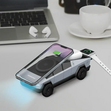 Load image into Gallery viewer, Porodo Cyber Dock Wireless Charger with Rotating Stand | Triple Device Fast Charging | 90° Rotating Stand - Gray