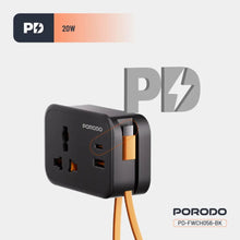 Load image into Gallery viewer, Porodo 20W Universal Wall Socket UK Plug 1 AC*1 USB - A*1 USB - C with 30cm USB - C Cable - CVRGRM