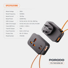 Load image into Gallery viewer, Porodo 20W Universal Wall Socket UK Plug 1 AC*1 USB - A*1 USB - C with 30cm USB - C Cable - CVRGRM