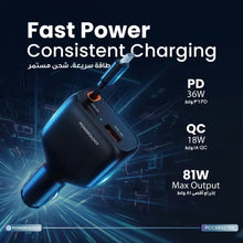 Load image into Gallery viewer, Powerology Cyber 81W USB-C Retractable Car Charger - Black