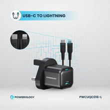 Load image into Gallery viewer, Powerology 20W Single C Port PD Charger UK with Type - C to Lightning MFI 27W Cable - Black - CVRGRM