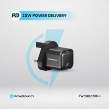 Load image into Gallery viewer, Powerology 20W Single C Port PD Charger UK with Type - C to Lightning MFI 27W Cable - Black - CVRGRM