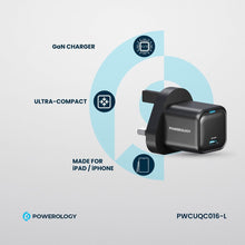 Load image into Gallery viewer, Powerology 20W Single C Port PD Charger UK with Type - C to Lightning MFI 27W Cable - Black - CVRGRM