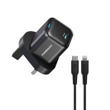 Load image into Gallery viewer, Powerology 20W Single C Port PD Charger UK with Type - C to Lightning MFI 27W Cable - Black - CVRGRM