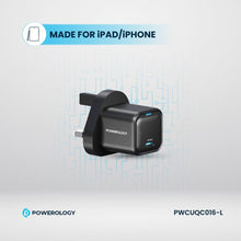 Load image into Gallery viewer, Powerology 20W Single C Port PD Charger UK with Type - C to Lightning MFI 27W Cable - Black - CVRGRM