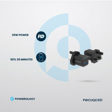 Load image into Gallery viewer, Powerology 35W PD QC 1x USB - C 35W and 1x USB - A 18W GaN Charger UK with USB - C Cable - Black - CVRGRM