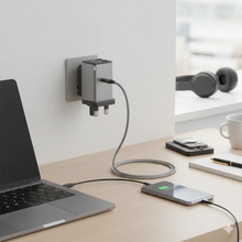 Load image into Gallery viewer, Powerology 65W Multiple Port UK GaN Travel Adapter - Gray