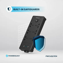 Load image into Gallery viewer, Powerology 6 AC 2500W Multi-Port PD 20W Power Strip 3M Cable UK Plug - Black