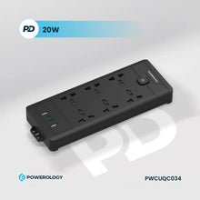Load image into Gallery viewer, Powerology 6AC Sockets 2500W 3 Meter Power Strip With 2 USB-C Ports & 2 USB-A Port - Black