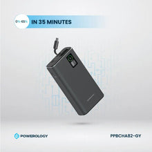 Load image into Gallery viewer, Powerology PD65W A+C Port Power Bank 20000mAh with Built - in Type C Cable - Dark Grey - CVRGRM