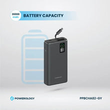 Load image into Gallery viewer, Powerology PD65W A+C Port Power Bank 20000mAh with Built - in Type C Cable - Dark Grey - CVRGRM