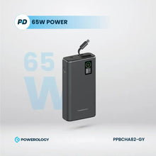 Load image into Gallery viewer, Powerology PD65W A+C Port Power Bank 20000mAh with Built - in Type C Cable - Dark Grey - CVRGRM