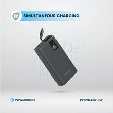 Load image into Gallery viewer, Powerology PD65W A+C Port Power Bank 20000mAh with Built - in Type C Cable - Dark Grey - CVRGRM