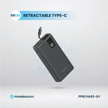 Load image into Gallery viewer, Powerology PD65W A+C Port Power Bank 20000mAh with Built - in Type C Cable - Dark Grey - CVRGRM