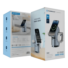 Load image into Gallery viewer, Powerology 15W 3 in 1 MagSafe Wireless Charger with Speaker & Touch Button 1000mAh - Grey - CVRGRM