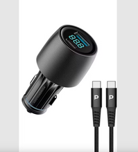 Load image into Gallery viewer, Powerology Velox 83W USB-A & Type-C Port Car Charger With USB-C to USB-C Cable - Black