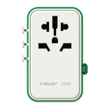 Load image into Gallery viewer, Momax 1-World 25W 3 Port With Built-In USB-C Cable AC Travel Adaptor - Green