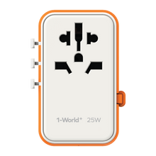 Load image into Gallery viewer, Momax 1-World 25W 3 Port With Built-In USB-C Cable AC Travel Adaptor - Orange