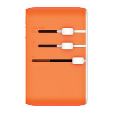 Load image into Gallery viewer, Momax 1-World 25W 3 Port With Built-In USB-C Cable AC Travel Adaptor - Orange