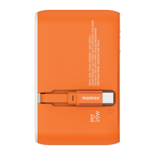 Load image into Gallery viewer, Momax 1-World 25W 3 Port With Built-In USB-C Cable AC Travel Adaptor - Orange