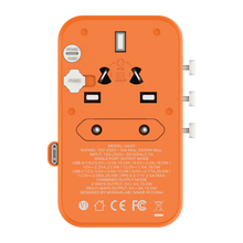 Load image into Gallery viewer, Momax 1-World 25W 3 Port With Built-In USB-C Cable AC Travel Adaptor - Orange