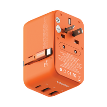 Load image into Gallery viewer, Momax 1-World 25W 3 Port With Built-In USB-C Cable AC Travel Adaptor - Orange
