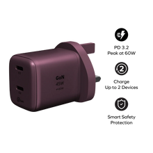 Load image into Gallery viewer, MOMAX 1-CHARGE 45W 2-PORT GAN CHARGER PD 3.2 AVS 60W PEAK