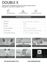 Load image into Gallery viewer, BLUPEBBLE DOUBLE - X ADJUSTABLE AND FOLDABLE ALUMINIUM ALLOY LAPTOP STAND (11 TO 17 INCH) - CVRGRM