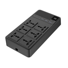 Load image into Gallery viewer, Powerology 2500W 6 AC Power Strip with Built-In Retractable Type-C and Lightning Cable 5 USB Ports - Black