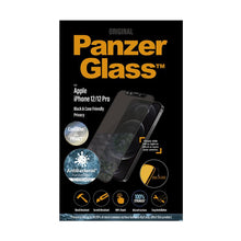 Load image into Gallery viewer, PANZERGLASS iPhone 12/12 Pro - Cam Slider Black Frame W/ Anti - Microbial Screen Protector - Privacy - CVRGRM