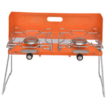 Load image into Gallery viewer, Portable Outdoor Double Burner Foldable Camping Gas Stove - Orange
