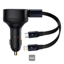 Load image into Gallery viewer, Baseus Enjoyment Retractable 2-in-1 Car Charger C+L 30W - Black
