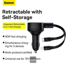 Load image into Gallery viewer, Baseus Enjoyment Retractable 2-in-1 Car Charger C+L 30W - Black
