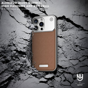 NJOYNY Leather Metal Case for iPhone 14 Pro Max